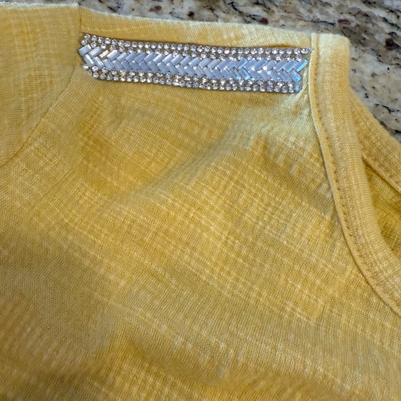 89th + Madison yellow beaded short sleeve top SZ small - Picture 2 of 11